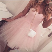 Cute Pink Tulle Handmade Short Sweetheart Prom Dresses, Cute Homecoming Dresses, Short Party Dresses - Thumbnail 1