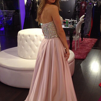 long prom dress, blush pink prom dress, strapless prom dress, prom dress 2015, cheap prom dress, party prom dress, E213 - Thumbnail 2