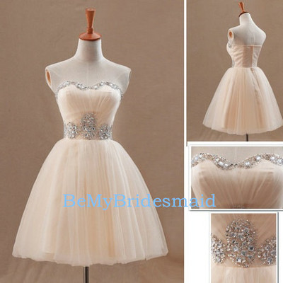 Lovely champagne short tulle sweetheart prom dresses, homecoming dresses, cute formal dresses