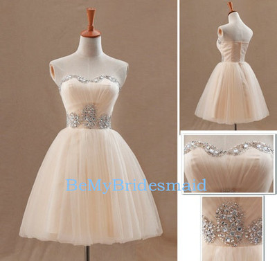 Lovely Champagne Short Tulle Sweetheart Prom Dresses, Homecoming Dresses, Cute Formal Dresses