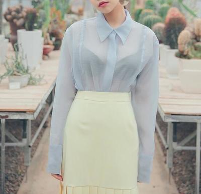 Pastel Blue See-through Blouse