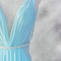 Gorgeous Light Blue Chiffon V-neckline Backless Prom Gowns 2017, Blue Prom Dresses, Party Dresses - Thumbnail 2
