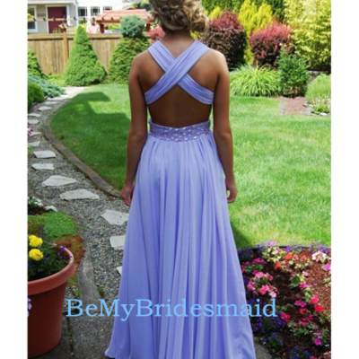 Lovely chiffon lavender cross back long prom dresses, lavender prom dresses, prom dresses