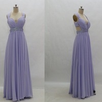 Lovely Chiffon Lavender Cross Back Long Prom Dresses, Lavender Prom Dresses, Prom Dresses - Thumbnail 1
