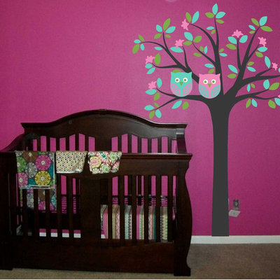 Nori tree with owls wall decal
