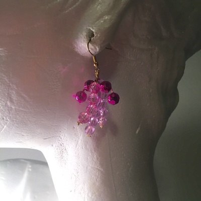 Pink beaded drop earrings  - Thumbnail 2
