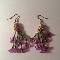 Purple Flower Beaded Drop Earrings  - Thumbnail 1
