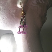 Purple Flower Beaded Drop Earrings  - Thumbnail 2