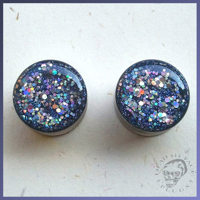 Graphite Holographic Glitter Plugs for Stretched Ears