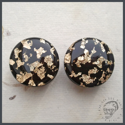 Black & Gold Leaf Plugs for Stretched Ears