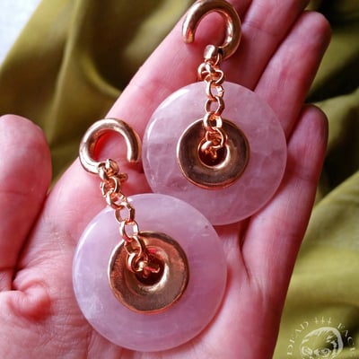 Rose quartz stone donut ear weights for stretched ears