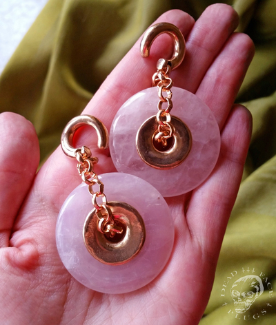 Rose Quartz Stone Donut Ear Weights for Stretched Ears