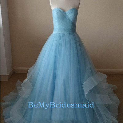 Charming light blue tulle sweetheart prom gowns, prom dresses 2016, party dresses