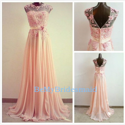 Beautiful light pink a-line prom dresses 2017 with lace applique, prom gowns, evening dresses