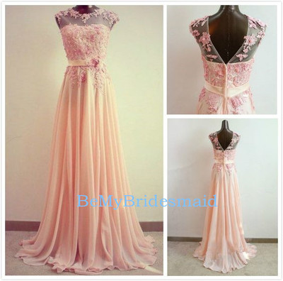 Beautiful Light Pink A-line Prom Dresses 2017 with Lace Applique, Prom Gowns, Evening Dresses
