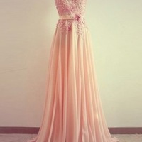 Beautiful Light Pink A-line Prom Dresses 2017 with Lace Applique, Prom Gowns, Evening Dresses - Thumbnail 1