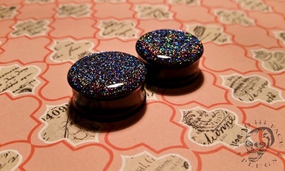 Black Hologram Glitter Plugs for Stretched Ears