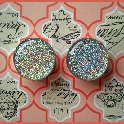 Silver hologram glitter plugs for stretched ears