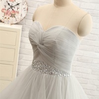 Beatuiful Handande Tulle Grey Sweetheart Long Prom Gowns with Beadings, Prom Dresses, Grey Party Gowns - Thumbnail 1