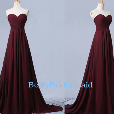 Charming a-line  sweetheart maroon long chiffon prom dress 2017, simple prom gowns, long prom dresses
