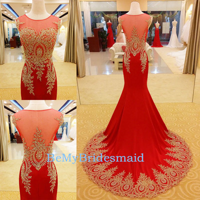 Gorgeous red mermaid prom gown with applique, prom gowns, red party dresses 