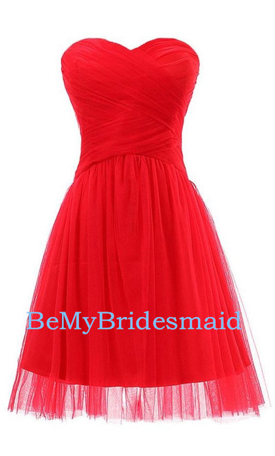Adorable Red Sweetheart Tulle Homecoming Dresses, Red Short Prom Dresses, Red Party Dresses