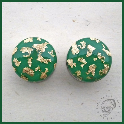 Jade green & gold leaf plugs for stretched ears