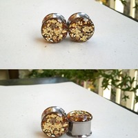 Golden Glitter Plugs for Stretched Ears - Thumbnail 1