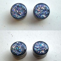 Graphite Holographic Glitter Plugs for Stretched Ears - Thumbnail 1