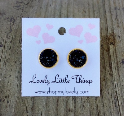 8mm Black Studs with Gold Setting