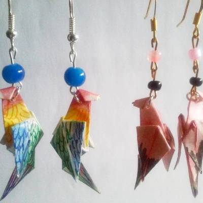 Origami parakeet earrings: rainbow