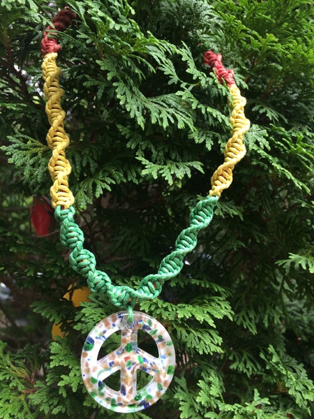 Rasta Hemp Necklace w/ Glass Peace Pendant