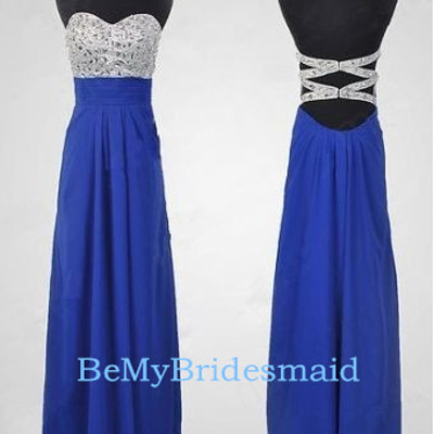 Beautiful handmade royal blue long sweetheart prom dresses with beadings, prom gowns, party dresses