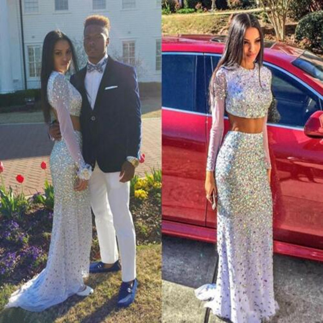 Long Sleeves 2 piece prom dresses 