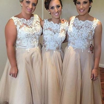 Champagne bridesmaid dress, short bridesmaid dress, lace bridesmaid dress, pretty bridesmaid dress, unique bridesmaid dress, occasion dress,  bd160703