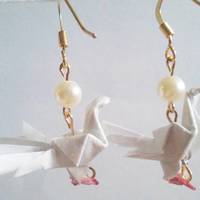 Origami Dove earrings: White Fantail with Star - Thumbnail 1