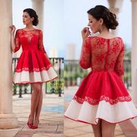 Long sleeve Homecoming dresses, Short Red homecoming dresses, Sexy homecoming dress, lace homecoming dresses, dresses for homecoming,BD1607024 - Thumbnail 1