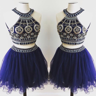 Blue homecoming dresses, 2 pieces homecoming dresses , junior homecoming dresses, short prom dress, bd1607030