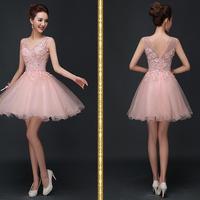 Blush Pink Short Prom dresses, Lace Homecoming dresses, Short Prom dresses, summer bridesmaid dresses, Pink homecoming dresses,BD1607032 - Thumbnail 1