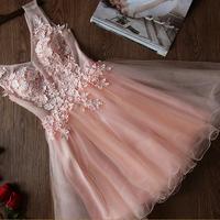 Blush Pink Short Prom dresses, Lace Homecoming dresses, Short Prom dresses, summer bridesmaid dresses, Pink homecoming dresses,BD1607032 - Thumbnail 2