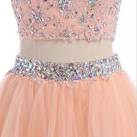 Peach Homecoming dress, 2 pieces homecoming dress, short homecoming dress, Sexy homecoming dress, dresses for homecoming,BD1607034 - Thumbnail 1