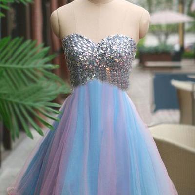 Tulle homecoming dress, rhinestone homecoming dress, short homecoming dresses, prom dresses, bd1607036