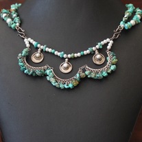 Turquoise Chips on Silver Cresents with Pearls
