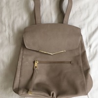 Taupe Faux Leather Backpack - Thumbnail 1