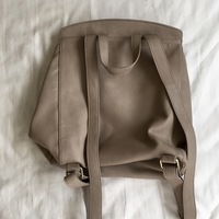 Taupe Faux Leather Backpack - Thumbnail 2