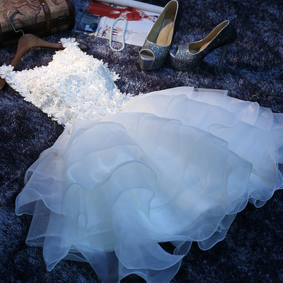 White  a-line sequins lace short prom dress, homecoming dress, party dress - Thumbnail 5