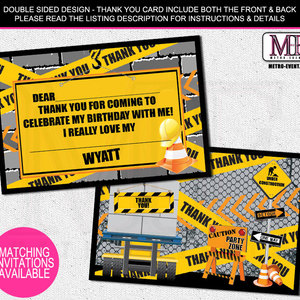 Construction Theme Thank You Card