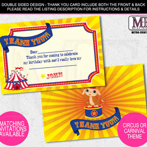 Blue, Yellow and Red Thank You Cards | Carnival or Circus