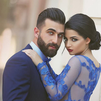 Long sleeve homecoming dress, gorgeous homecoming dress, short homecoming dress, blue homecoming dress, junior lace homecoming dress,  PD15361 - Thumbnail 1