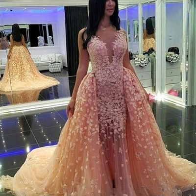 Detachable prom dress, champagne prom dress, v neck prom dress, lace applique prom dress, elegant prom dress, off shoulder prom dress, bd1607053